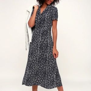 Navy blue button up midi dress